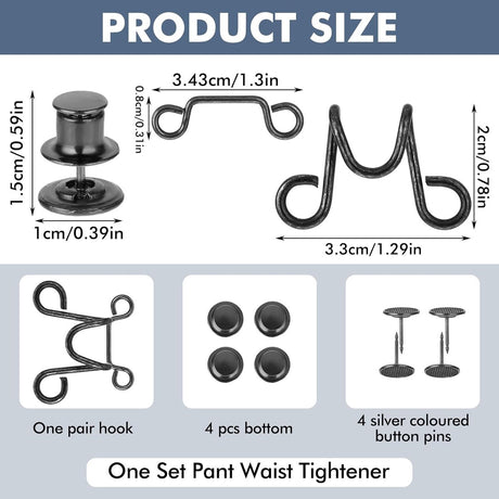 Waistband reinforcement clip - Set of 4 pieces - Adjustable belt buckle without rivets - Jeans button pin - Detachable waist buckle - Jeans waistband reinforcer - Trouser reinforcement button