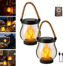 Outdoor solar lights - Solar garden lighting - Solar lantern - Dancing flame solar lanterns outdoor waterproof lighting - Hemp rope flame lamp - For camping garden patio garden halloween decoration (2 pieces)