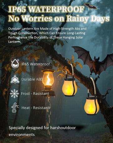 Outdoor solar lights - Solar garden lighting - Solar lantern - Dancing flame solar lanterns outdoor waterproof lighting - Hemp rope flame lamp - For camping garden patio garden halloween decoration (2 pieces)