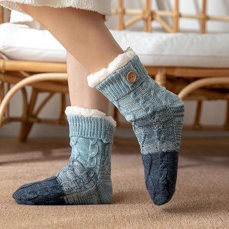 Two pairs of knitted fleece socks for women - warm, comfortable, soft and fluffy sleep socks for winter