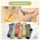 Frilly Socks - cute checked ankle socks for women - cotton knitted casual crew socks