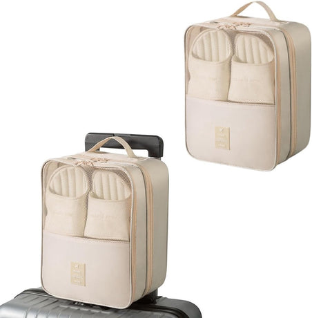 2 shoe storage bags - for travel and daily organization - suitable for 3 pairs of shoes - portable and compact shoe organizer for luggage (off-white)
