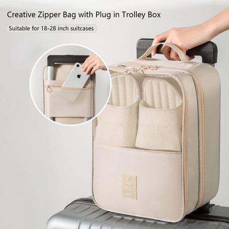 2 shoe storage bags - for travel and daily organization - suitable for 3 pairs of shoes - portable and compact shoe organizer for luggage (off-white)