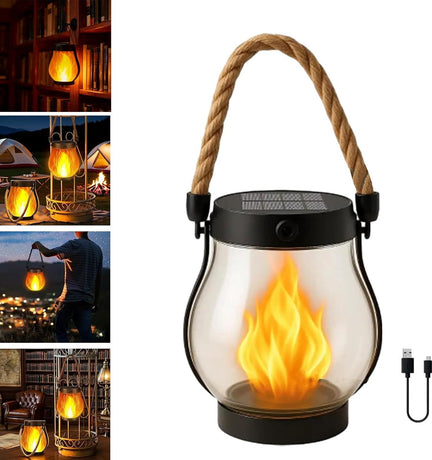 Outdoor solar lights - Solar garden lighting - Solar lantern - Dancing flame outdoor solar lanterns waterproof lighting - Hemp rope flame lamp - For camping garden patio garden halloween decoration (1 piece)