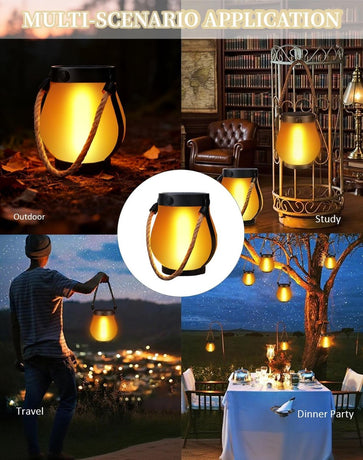 Outdoor solar lights - Solar garden lighting - Solar lantern - Dancing flame outdoor solar lanterns waterproof lighting - Hemp rope flame lamp - For camping garden patio garden halloween decoration (1 piece)