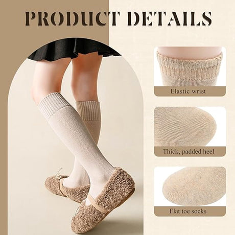 Pairs Women's Cotton Knee Socks - Moisture-Wicking - Winter Knee Socks Warm Long Boots - Seamless - Warm Knee Socks - Women's Warm Socks - Comfortable Compression Socks - Prevent Painful Legs and Feet - One Size 5 Colors