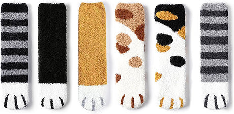 Warm Winter Socks Ladies - Set of 6 Pairs - Ladies Plush Socks - Women's Socks - House Socks - Sleep Socks - Fluffy Socks - Cat Claw - Cute Animal Socks - Birthday - Mother's Day - Gift for Women - Thick, Warming Quality - Christmas Gift