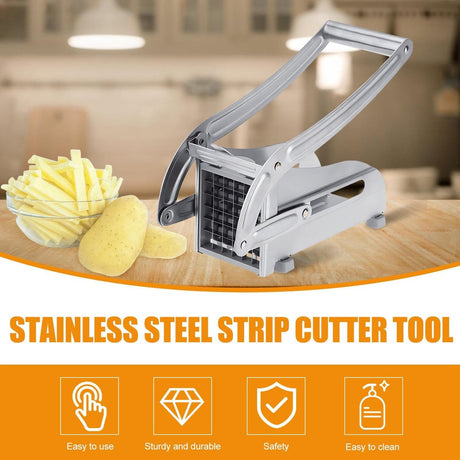 French Fry Cutter - Potato Cutter - Vegetable Cutter - 2 Inserts - Non-Slip Rubber Base - Dishwasher Safe - With Soft-Touch Handle - Effortless Vegetable Sticks - 9 and 12 mm - Stainless Steel - Sturdy - Professional