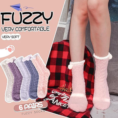 House Socks - 6 Pairs - Women's House Socks - Anti-Slip Socks - Fleece Socks - Thick Socks - One Size - 35-40 - Thick - Bed Socks - Fluffy Socks - Heated Socks - Lined Socks - Winter Socks - Gift Idea
