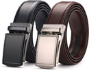 2 Pieces - Men's Belt - Leather Belt - Leather Belt - Shortenable - Adjustable - Automatic Buckle Belt - Trouser Belt - Cow Leather - No Holes - Men's Birthday Belt - Gift for Man - Gift for Men - 110-130cm - Black & Brown