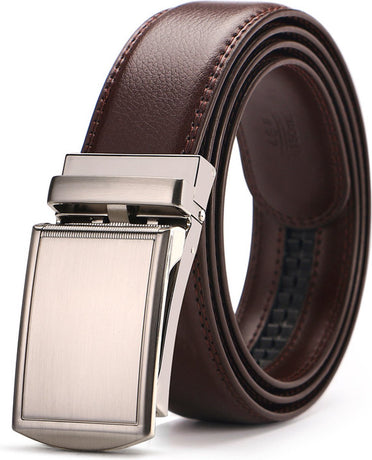 2 Pieces - Men's Belt - Leather Belt - Leather Belt - Shortenable - Adjustable - Automatic Buckle Belt - Trouser Belt - Cow Leather - No Holes - Men's Birthday Belt - Gift for Man - Gift for Men - 110-130cm - Black & Brown