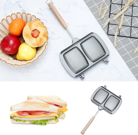 Reversible Sandwich Maker - Double-Sided Frying Pan - Contact Grill - Non-Stick Gas Toaster - Sandwich Plate - With Handle - Omelet Sandwich Maker - Grey