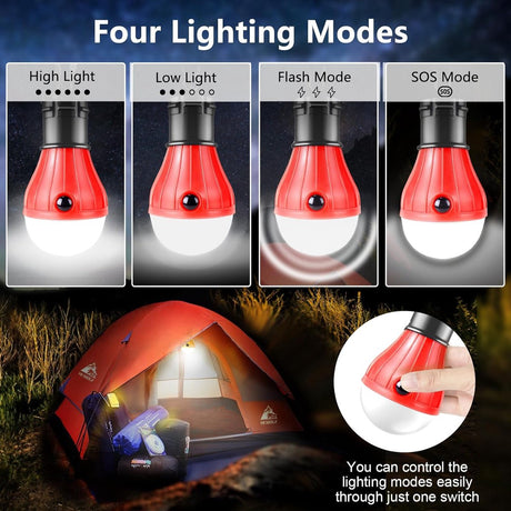 Camping Lamp - 4-Piece - Camping - Creative Adjustable LED Tent Lamp - Portable Camping Lamp - Camp Lamp - Tent Lighting - Lights - IPX4 Waterproof - Bright - Battery Operated Emergency - 4 Lighting Modes - for Outdoor / Fishing / Travel / Camping