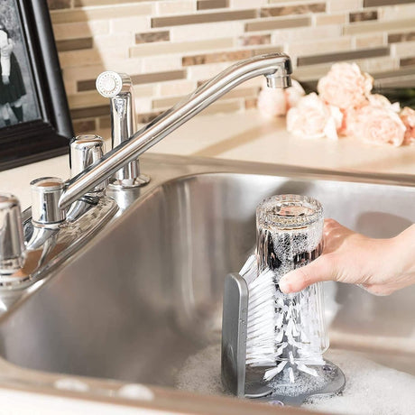 Rinse Brush - Glass Rinse Brush - Beer Glass Cleaner - For Glasses And Cutlery - Brush Cleaner - With Suction Foot - Dish Brush For Glasses - Cups - Mugs - Wine Glasses - Beer Glasses - Bar - Handy Kitchen Tools - For Cups, Mugs Or Glasses