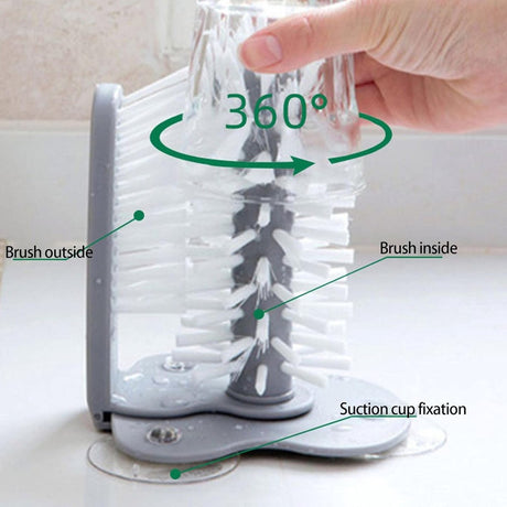 Rinse Brush - Glass Rinse Brush - Beer Glass Cleaner - For Glasses And Cutlery - Brush Cleaner - With Suction Foot - Dish Brush For Glasses - Cups - Mugs - Wine Glasses - Beer Glasses - Bar - Handy Kitchen Tools - For Cups, Mugs Or Glasses
