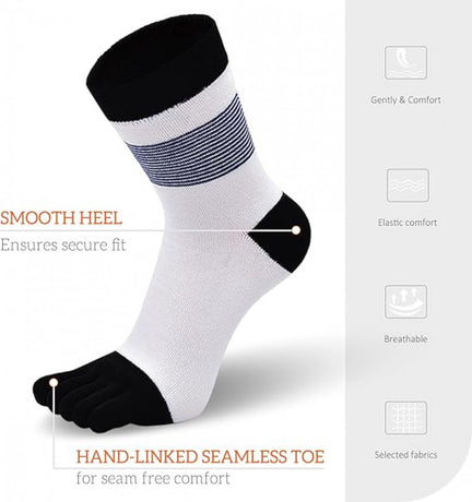 Toe Socks - 5 Pairs of Toe Socks - Yoga Socks - Toe Socks - Smooth Toe Seam - No Annoying Seams - Runner Toe Socks - Flip-Flop Socks - Breathable - Absorbs Sweat and Deodorizes - Stripe