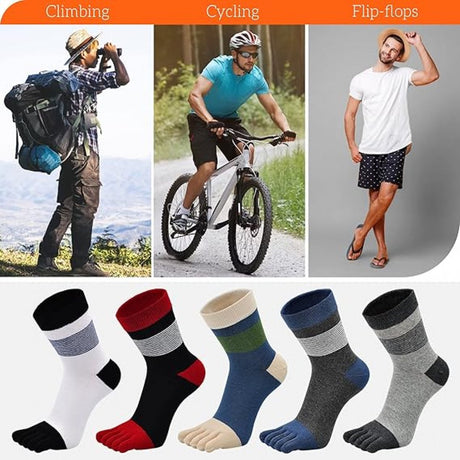 Toe Socks - 5 Pairs of Toe Socks - Yoga Socks - Toe Socks - Smooth Toe Seam - No Annoying Seams - Runner Toe Socks - Flip-Flop Socks - Breathable - Absorbs Sweat and Deodorizes - Stripe