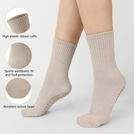 3 pairs of non-slip yoga socks for women - long Pilates socks for women - non-slip Pilates socks - spring and summer socks with a central tube - suitable for yoga, ballet, dance, ballet, fitness - size 35-41