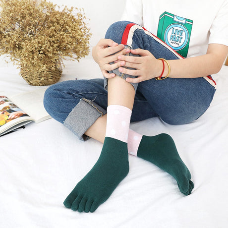 Toe Socks 5 Pairs - Toe Socks - Women's - Cotton - Yoga Socks - Smooth Toe Seam - No Annoying Seams - Runner Toe Socks - Flip-Flop Socks - Toe Socks - Toe Socks - Toesocks - Ladies - Antibacterial - Breathable - Comfortable Socks