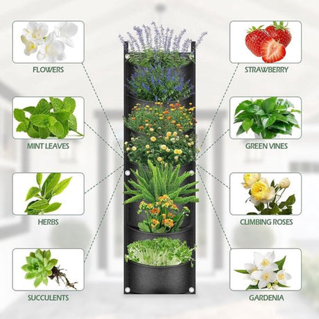 Vertical Garden - 1 Piece - 7 Spacious Compartments - 100 x 30 Cm - Grow Bag - Felt Grow Tray - Breathable - Wall Mounted - Hanging Plant Bag - Grow Bags - Plant Bags - Vegetable Garden - Planter - Gardening - Suitable For Flowers And Plants