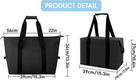 Cooler Bags - Lunch Bag - Foldable Cooler Bag - 20 L - 30x27x19 Cm - Insulation - 300D Oxford Cloth - Handle Strap - Cooler Bag - Lunch Bag - Insulated Cooler Bag - Picnic Bag - Cooler Lunch Bag - Handbag - Shopping Bag - Black - Sustainable