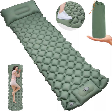 Self-Inflating Sleeping Mat - Self-Inflating with Built-in Foot Pump - 195x60x7 cm - Sleeping Mat - Small Sleeping Mattress - Camping Mattress - Camping Bed - Foldable Guest Mattress - Airbed - Air Mattress - Camping Mattress - Single - Camping, Traveling