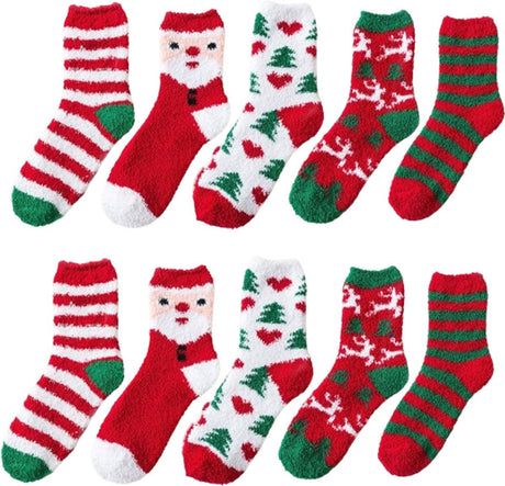 Christmas Socks - 5 Pairs - Ladies' House Socks - Christmas Socks - Heated Socks - Anti-Slip Socks - Bed Socks - Warm Socks - Christmas Gift for Women - Colorful Socks - Cheerful Socks - One Size - Thick - Socks - Fluffy Socks - Christmas Tree - Christmas