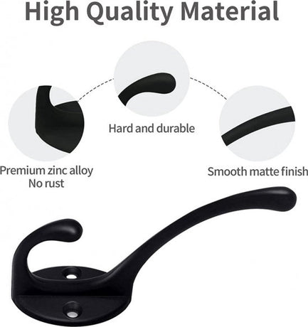 Hooks - Hanging Hooks - Set of 10 - Double Hook Design - Hanging Hooks - Wall Hooks - Coat Hook - Coat Rack Hooks - Key Hook - Wall Hooks - Towel Hook - Towel Hooks - Tea Towel Hanger - Incl. Screws - Bathroom - Black