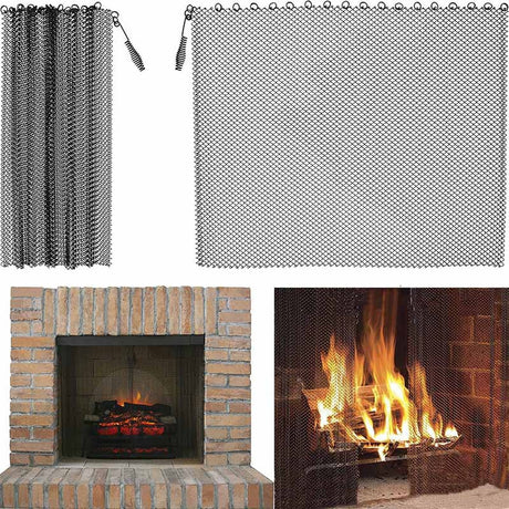 2-Piece Fireplace Screen - Hearth Screen - Spark Guard - With 2 Handles - For Home Fireplace - Fireplace Mesh Screen Curtain - 61x45.7 Cm - Fireplace Mesh Fence Guards