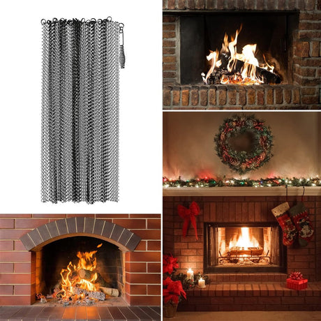2-Piece Fireplace Screen - Hearth Screen - Spark Guard - With 2 Handles - For Home Fireplace - Fireplace Mesh Screen Curtain - 61x45.7 Cm - Fireplace Mesh Fence Guards
