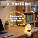 Halloween Cute Ghost Reading Lamp - Halloween Ghost Night Light - Halloween Decoration - Ghost Reading Book Lamp - Ghost Decoration - 3D LED Halloween Cute Ghost Figurine Fireplace Chimney Decoration for Home - 15 cm - Warmly Illuminated