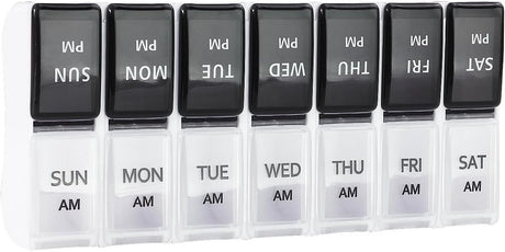 7-Day Pill Box - Portable Medicine Box - Removable Pill Box - Strong Lock Pill Boxes - Medicine Organizer - Morning / Evening Compartments - For On the Go - For Travel/Daily Use - For Vitamins, Fish Oil, Supplements, Medicines