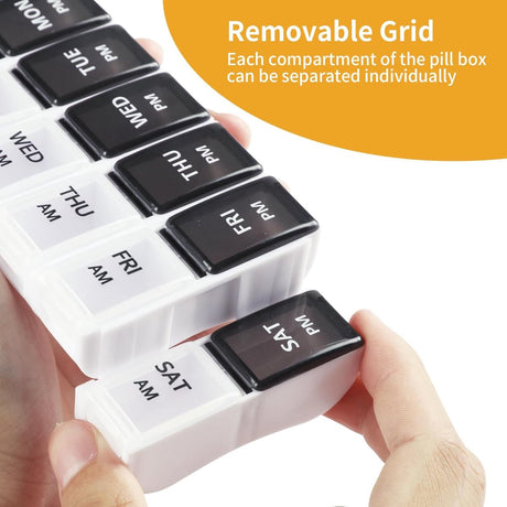 7-Day Pill Box - Portable Medicine Box - Removable Pill Box - Strong Lock Pill Boxes - Medicine Organizer - Morning / Evening Compartments - For On the Go - For Travel/Daily Use - For Vitamins, Fish Oil, Supplements, Medicines