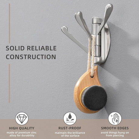 Wall Hook - Swivel Hooks - Foldable Towel Hook - Triple Hook - Hooks - Hanging Hooks - Wall Hook - Coat Hook - Towel Hanger - Towel Hooks - Coat Rack Hook - Coat Rack Hooks - Hat Hook - Metal - For Bathroom, Kitchen - Brushed Silver