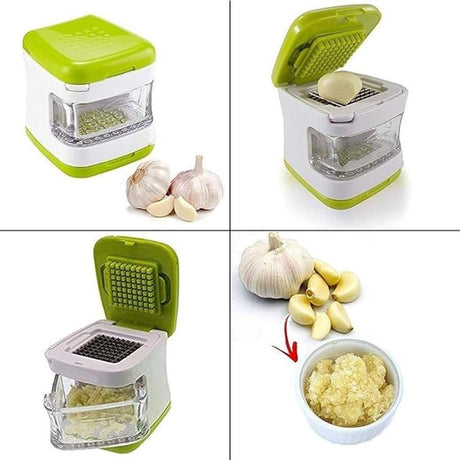 1Pcs Stainless Steel Ginger Garlic Press - Kitchen Chopper - Crusher - Dicer - Garlic Grinder - Garlic Press Crusher Multifunctional - with Clear Tray - for Walnut Peanut Ginger Mincer Garlic Chopper Practical Kitchen Tool (Green)