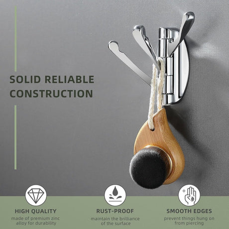Wall Hook - Swivel Hooks - Foldable Coat and Towel Hook - Triple Hook - Small Hooks - Hanging Hooks - Wall Hook - Coat Hook - Towel Hanger - Small Towel Hooks - Coat Rack Hook - Coat Rack Hooks - Hat Hook - Metal - For Bathroom, Kitchen - Chrome Silver