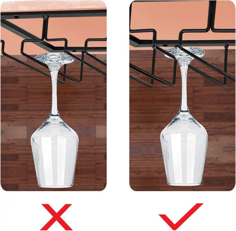 Wine Glass Holder - Wine Glass Hanging Rack - Wine Glass Rack - Glass Rack - Wine Glass Holder - Wine Rack - 4 Rows - Wine Glass Holder - Wine Glass Rack - Wine Glass Organizer - Glass Hanging Rack - For Bar, Kitchen and Cafe - Black - Includes Mounting H
