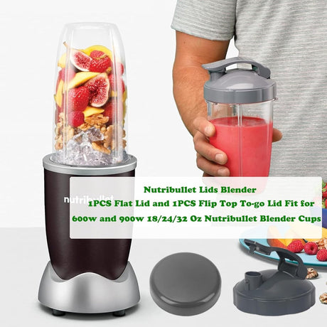 Resealable Cup Lids and Flip-Top To-Go Lid - 2 Pieces - Replacement Parts Suitable for 600w and 900w Nutribullet Blender 32/24/18oz Cups Cup Lids - With Rubber Gasket - Seal - For On the Go