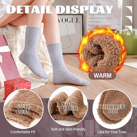 5 Pairs - socks - Warm Fuzzy Fleece Socks - Women's House Socks - Warm Winter Socks - Fluffy Socks - Sleep Socks - House Socks - Stockings - keep warm - coral fleece - Plush and comfortable - thick plush socks - center tube socks