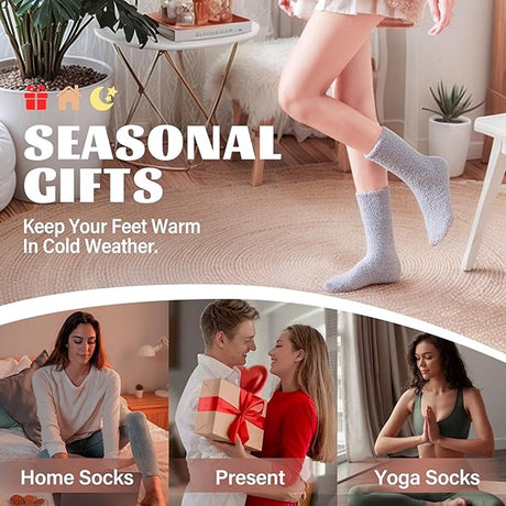 5 Pairs - socks - Warm Fuzzy Fleece Socks - Women's House Socks - Warm Winter Socks - Fluffy Socks - Sleep Socks - House Socks - Stockings - keep warm - coral fleece - Plush and comfortable - thick plush socks - center tube socks