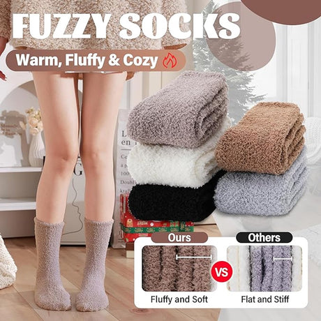 5 Pairs - socks - Warm Fuzzy Fleece Socks - Women's House Socks - Warm Winter Socks - Fluffy Socks - Sleep Socks - House Socks - Stockings - keep warm - coral fleece - Plush and comfortable - thick plush socks - center tube socks