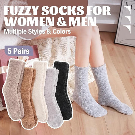 5 Pairs - socks - Warm Fuzzy Fleece Socks - Women's House Socks - Warm Winter Socks - Fluffy Socks - Sleep Socks - House Socks - Stockings - keep warm - coral fleece - Plush and comfortable - thick plush socks - center tube socks
