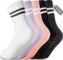 5 pairs - Socks - Women's high Pilates non-slip socks - Yoga Pilates Socks with Grip - Non-slip Cotton Socks - Yoga Socks - Non-slip ankle socks - for Ballet, Dance, Workouts - Black, White, Grey, Pink and Purple