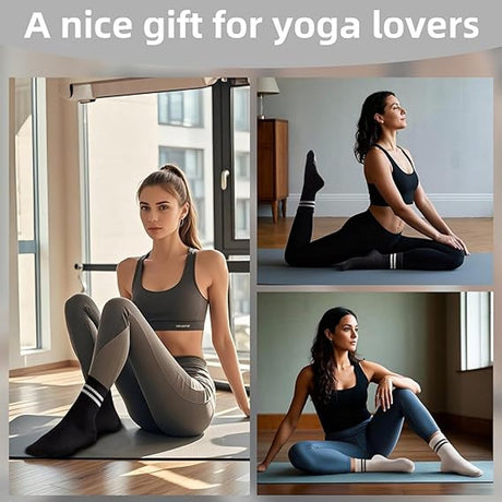 5 pairs - Socks - Women's high Pilates non-slip socks - Yoga Pilates Socks with Grip - Non-slip Cotton Socks - Yoga Socks - Non-slip ankle socks - for Ballet, Dance, Workouts - Black, White, Grey, Pink and Purple