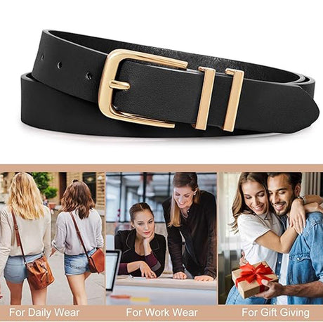 3-Piece Belt - Women's Belt - Stylish Retro - Trouser Belt - Women - Adjustable Unisex Belt - 110cm - Leather - Women's Belts for Jeans Dresses Trousers Women's Leather Waist Belt with Gold Buckle - 110 CM