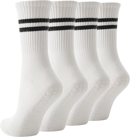 pairs - Socks - Women's high Pilates non-slip socks - Yoga Pilates Socks with Grip - Non-slip Cotton Socks - Yoga Socks - Non-slip ankle socks - for Ballet, Dance, Workouts - White