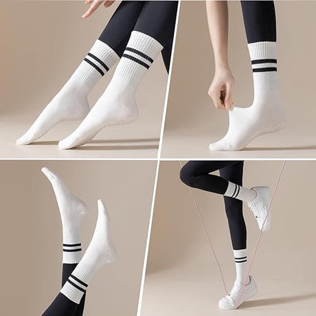 pairs - Socks - Women's high Pilates non-slip socks - Yoga Pilates Socks with Grip - Non-slip Cotton Socks - Yoga Socks - Non-slip ankle socks - for Ballet, Dance, Workouts - White