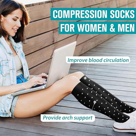 pairs - Compression socks - Sports socks - Running socks - Support socks - Knee socks - High-fly socks - Unisex - Circulation support and sports - For running, traveling, cycling and pregnancy - 36 cm - Size 36-40 - S/M - Black