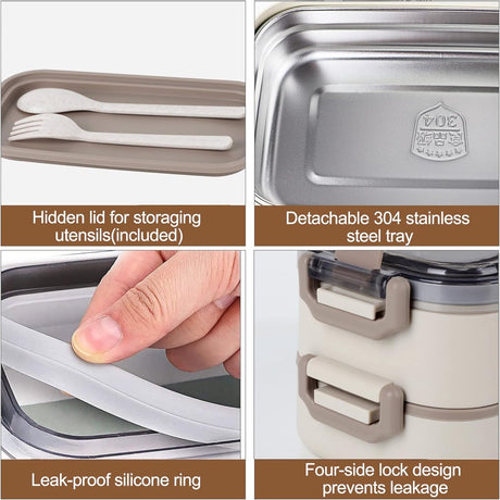 Lunch Box - Adult Lunch Box - Lunch Box - Stainless Steel Lunch Box - lunch boxes - Bento Box - Double-Layer Lunch Box - Stainless Steel Lunch Box for Children & Adults - Stainless Steel Lunch Box With Spoon and Fork - Leakproof Lunch Box - BPA-Free