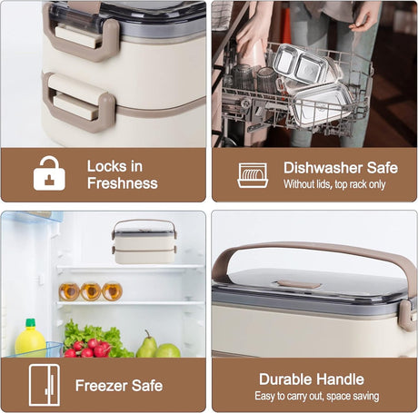 Lunch Box - Adult Lunch Box - Lunch Box - Stainless Steel Lunch Box - lunch boxes - Bento Box - Double-Layer Lunch Box - Stainless Steel Lunch Box for Children & Adults - Stainless Steel Lunch Box With Spoon and Fork - Leakproof Lunch Box - BPA-Free